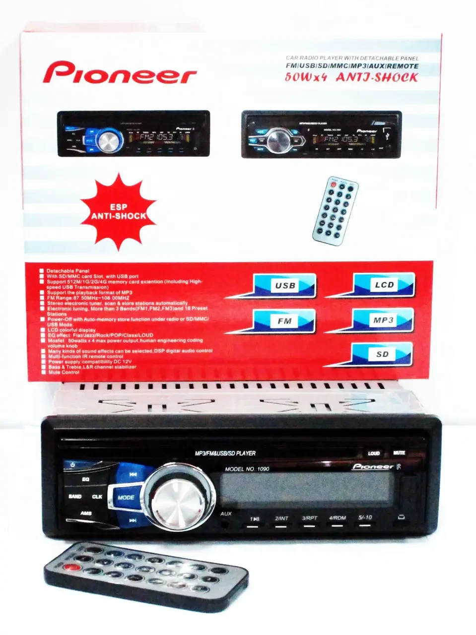 Магнитола в машину Pioneer 1090 Usb+Sd+Fm+Aux + пульт - фото 5 - id-p2038289111