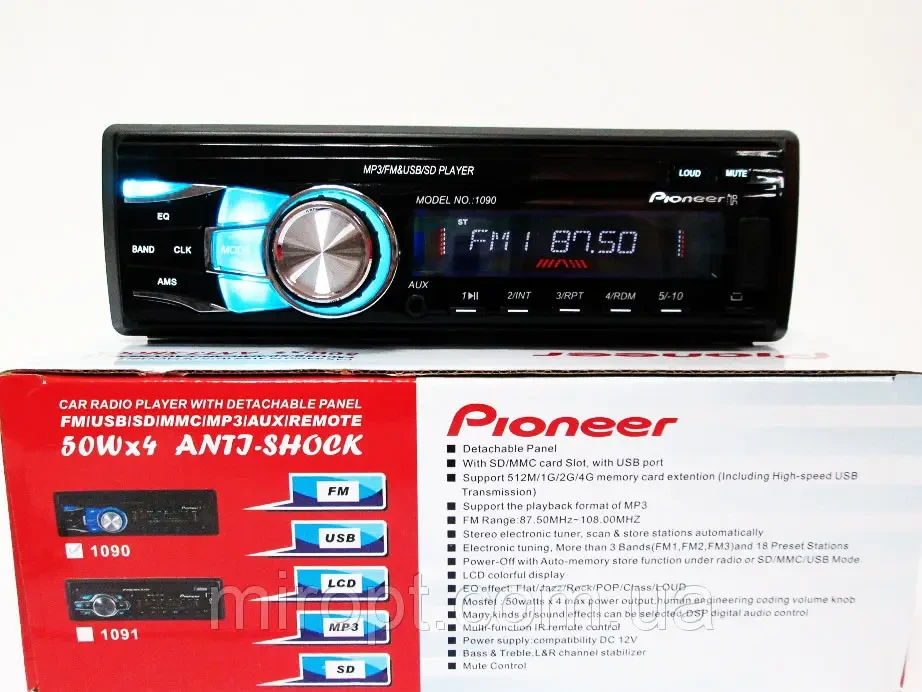 Магнитола в машину Pioneer 1090 Usb+Sd+Fm+Aux + пульт - фото 3 - id-p2038289111