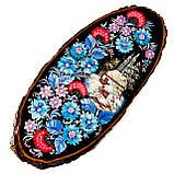 Картина на зрізі дерева панно на стіну Петриківський розпис 45x20 см ЗИМОВА НІЧ Український сувенір, фото 2