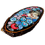 Картина на зрізі дерева панно на стіну Петриківський розпис 45x20 см ЗИМОВА НІЧ Український сувенір, фото 3