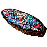 Картина на зрізі дерева панно на стіну Петриківський розпис 45x20 см ЗИМОВА НІЧ Український сувенір, фото 4