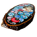 Картина на зрізі дерева панно на стіну Петриківський розпис 45x20 см ЗИМОВА НІЧ Український сувенір, фото 5