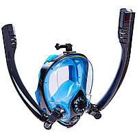 Маска для снорклінгу з диханням через ніс з двома трубками HJKB K-2 (силікон, пластик, р-р L-XL) Чорний-синій