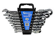 Набір ключів комбінованих тріскачкових з карданом Geko 8 од 8-22мм G10338, фото 2