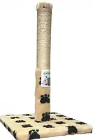 Когтеточка-столбик "Пушистик" на подставке бежевая с лапками, 30х30*50 см С-4