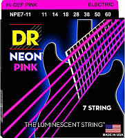 Струны для электрогитары DR NPE7-11 Hi-Def Neon Pink K3 Coated Heavy 7-String Electric Guitar 11/60