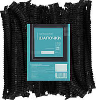 Шапочки одноразові «Гармошка», ТМ Etto, спанбонд , ЧОРНІ, 100шт
