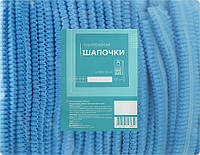 Шапочки одноразові «Гармошка», ТМ Etto, спанбонд , БЛАКИТНІ, 100шт