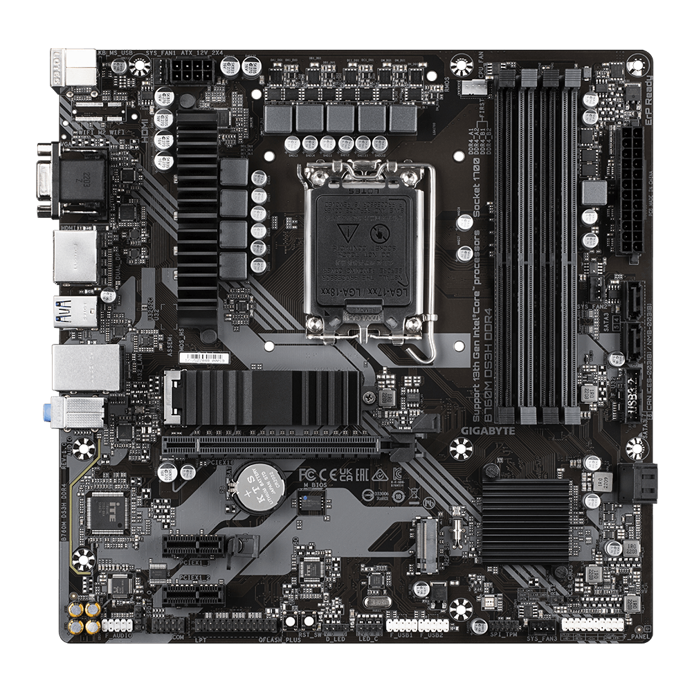 Материнська плата s1700 g12 Intel B760 4*DDR4 Gigabyte B760M DS3H DDR4 PCIe 4.0 2*M.2 mATX бу