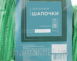 Шапочки одноразові «Гармошка», ТМ Etto, спанбонд , ЗЕЛЕНІ, 100шт