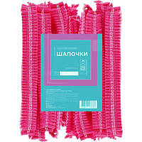 Шапочки одноразові «Гармошка», ТМ Etto, спанбонд , РОЖЕВІ, 100шт