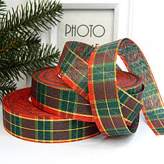 Стрічка "шотландка" 2,5 см, червоно-зелена клітинка