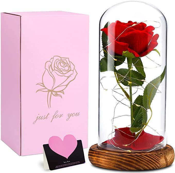 Вічна троянда в колбі з LED-підсвіткою 21 см, фото 1