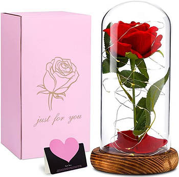 Вічна троянда в колбі з LED-підсвіткою 21 см