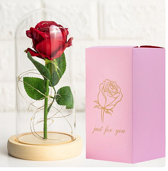 Вічна троянда в колбі з LED підсвічуванням 23 см