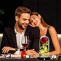 Вічна троянда в колбі з LED підсвічуванням 23 см, фото 3