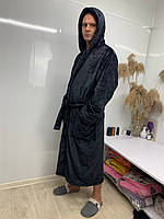 Чоловічий довгий махровий халат чорний