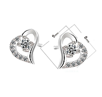 Сережки-гвоздики з кристалами циркону у формі серця, фото 2