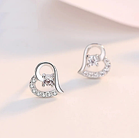 Сережки-гвоздики з кристалами циркону у формі серця, фото 4