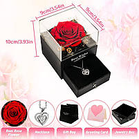 Вічна справжня червона троянда з подарунковою коробкою із намистом, фото 3