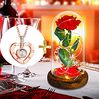 Вічна троянда в колбі з LED підсвічуванням + кулон, фото 2