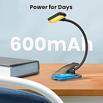 Лампа для читання що перезаряджається, книжковий світильник AXX з кліпсою, 11 світлодіодів,  лампа з індикатором заряду, фото 5