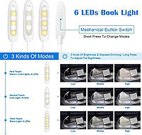 Лампа для читання, що перезаряджається USB-лампа для читання Книжний світильник із 6 світлодіодами та 3 режимами лампи, фото 2