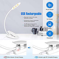 Лампа для читання, що перезаряджається USB-лампа для читання Книжний світильник із 6 світлодіодами та 3 режимами лампи, фото 5