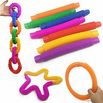 Розвивальна дитяча іграшка гофровані трубки-антистрес поп туб розтяжна 20-75 см Pop Tube 1 ШТ, фото 4
