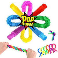 Розвивальна дитяча іграшка гофровані трубки-антистрес поп туб розтяжна 20-75 см Pop Tube 1 ШТ, фото 5