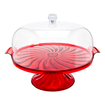 Тортовниця Кристал з підставкою червона