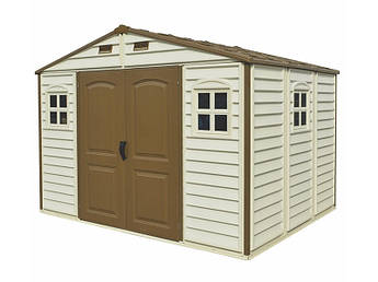 Сарай пластиковий Woodside 325x247x231 см слонова кістка, коричний дах