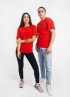 Универсальная футболка для взрослых однотонная, цвет красный, хлопок ЛЕОН