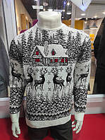 Чоловічий новорічний светр олені білий унісекс
