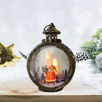 Новорічний декоративний ліхтар круглий Дід Мороз Чорний