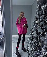 Теплый зимний женский повседневный костюм (свитер + лосины); в расцветках и размерах Малиновый, 46/48