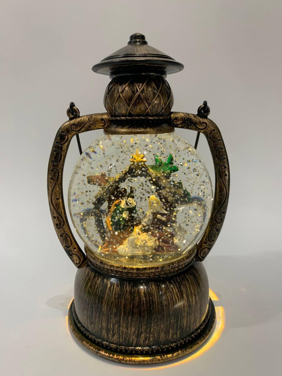 Різдвяний ліхтар зі снігом та різдвяною інсталяцією, фото 1