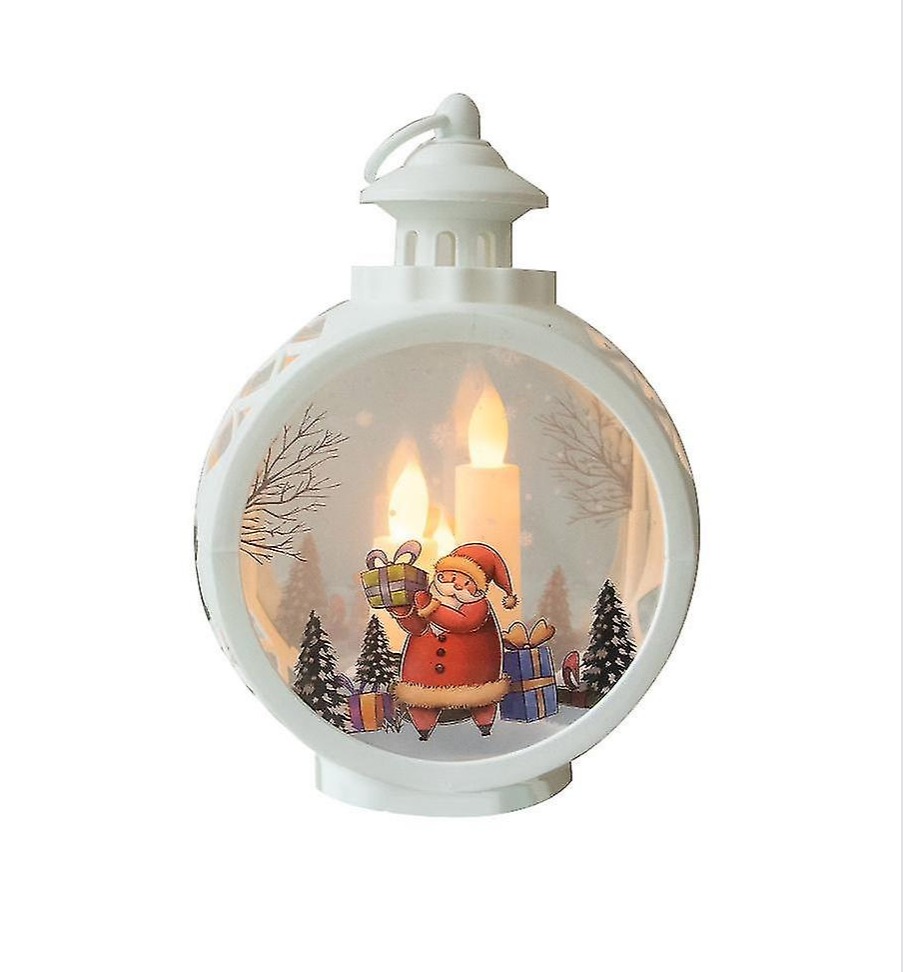 Новорічний декоративний ліхтар круглий Дід Мороз Білий, фото 1