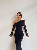 Праздничное женское черное платье с прозрачными рукавами сетка (42-44, 44-46 размеры)