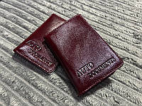 Бордовая кожаная обложка на ID паспорт и права ST Leather