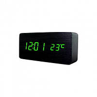 Настільний годинник ART-862 від мережі + батарейки годинник-будильник, дата, температура 16х8х5 см Чорний-Зелений