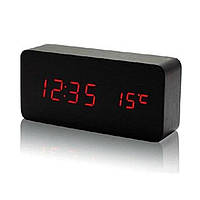 Настільний годинник ART-862 від мережі + батарейки годинник-будильник, дата, температура 16х8х5 см Чорний — Червоний