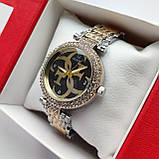 Жіночий наручний годинник Guess (Гес) золотистий з чорним, камінчики на корпусі і браслеті - код 2362b, фото 3