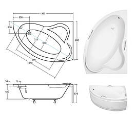 Ванна акрилова Besco ADA 140Х90 права асиметрична (без панелі, ніжок, ручок), фото 4