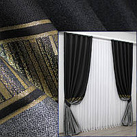 Шторы (2шт. 1,45х3м.) из ткани лен коллекции "ANZIO". Цвет черно-серый с золотистым. Код 1308ш 33-0156