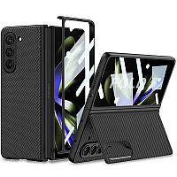 Шкіряний чохол GKK 360 + Glass з підставкою для Samsung Galaxy Z Fold5 Загартоване скло, Carbon