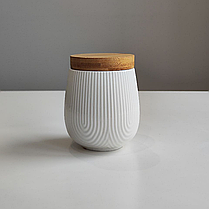 Банки з дерев'яною кришкою 600 мл для сипучих продуктів біла кераміка 1 шт 10х10х12.5 см, фото 3