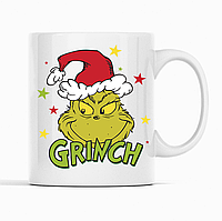 Біла чашка (кухоль) з новорічним принтом "grinch. Грінч у новорічній шапці. Новий рік. З новим роком" Push IT