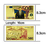Золота Купюра 500 Євро Президент Зеленський для приваблення Удачі та Багатства 24 каратів, фото 2