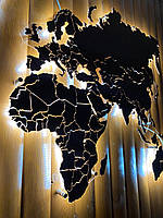 Настінна карта світу одношарова з підсвіткою між країнами та прозорою основою Walnut 150х90 см